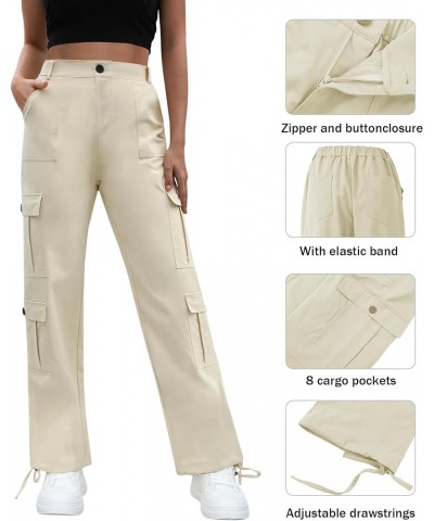 Women High Waisted Cargo Pants Y2K Trousers Wide Leg Casual Pants with 8 Pockets Drawstring Khaki $18.19 Pants