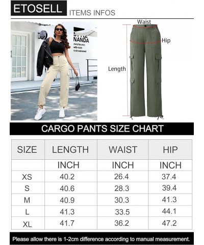 Women High Waisted Cargo Pants Y2K Trousers Wide Leg Casual Pants with 8 Pockets Drawstring Khaki $18.19 Pants