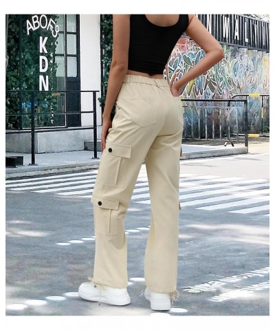 Women High Waisted Cargo Pants Y2K Trousers Wide Leg Casual Pants with 8 Pockets Drawstring Khaki $18.19 Pants