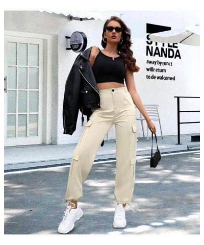 Women High Waisted Cargo Pants Y2K Trousers Wide Leg Casual Pants with 8 Pockets Drawstring Khaki $18.19 Pants