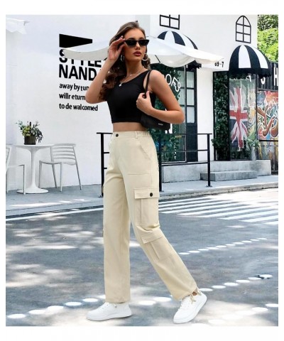 Women High Waisted Cargo Pants Y2K Trousers Wide Leg Casual Pants with 8 Pockets Drawstring Khaki $18.19 Pants