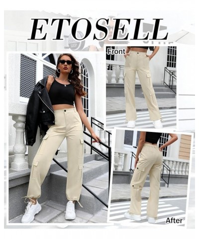 Women High Waisted Cargo Pants Y2K Trousers Wide Leg Casual Pants with 8 Pockets Drawstring Khaki $18.19 Pants