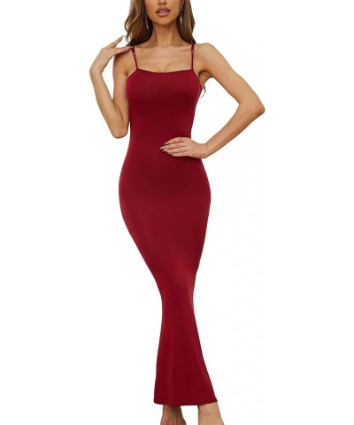 Women's Sexy Lounge Slip Maxi Dress Sleeveless Backless Elegant Bodycon Long Dresses Wine Red $20.50 Lingerie