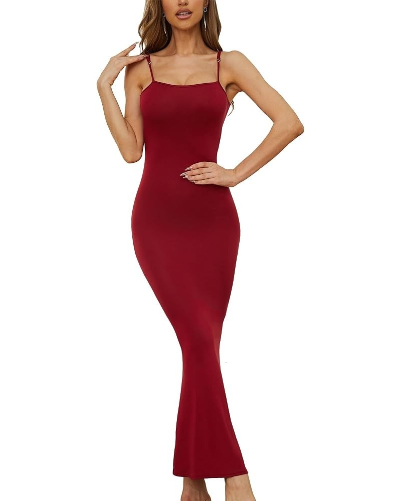 Women's Sexy Lounge Slip Maxi Dress Sleeveless Backless Elegant Bodycon Long Dresses Wine Red $20.50 Lingerie