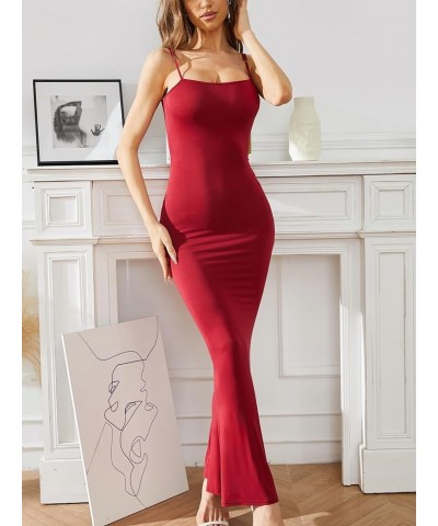 Women's Sexy Lounge Slip Maxi Dress Sleeveless Backless Elegant Bodycon Long Dresses Wine Red $20.50 Lingerie