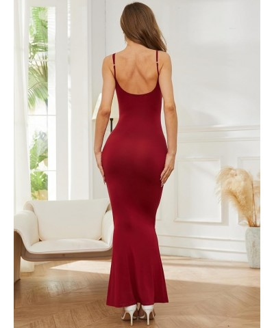 Women's Sexy Lounge Slip Maxi Dress Sleeveless Backless Elegant Bodycon Long Dresses Wine Red $20.50 Lingerie