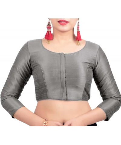 Dupion Silk Women Stitched Saree Blouse Indian Top Bollywood Tunic Readymade Choli Grey $19.80 Blouses