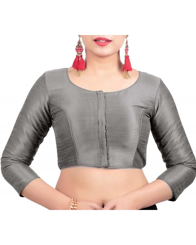 Dupion Silk Women Stitched Saree Blouse Indian Top Bollywood Tunic Readymade Choli Grey $19.80 Blouses