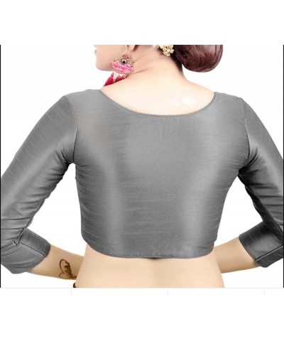 Dupion Silk Women Stitched Saree Blouse Indian Top Bollywood Tunic Readymade Choli Grey $19.80 Blouses