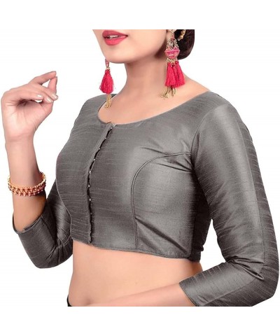 Dupion Silk Women Stitched Saree Blouse Indian Top Bollywood Tunic Readymade Choli Grey $19.80 Blouses