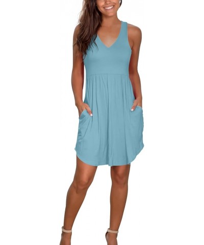 Casual Summer T Shirt Dress for Women V Neck Swing Elastic Tunic Short Sundress with Pockets 1 Blue $17.64 Dresses