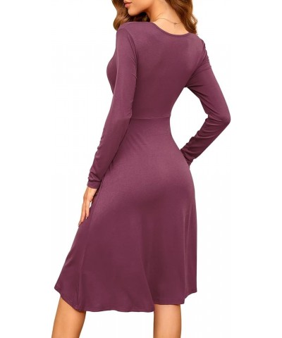 Womens Long Sleeve Deep V-Neck Formal Dress Pleated Waist Knee Length Dresses with Pockets Z Mauve-long Sleeve $23.00 Dresses