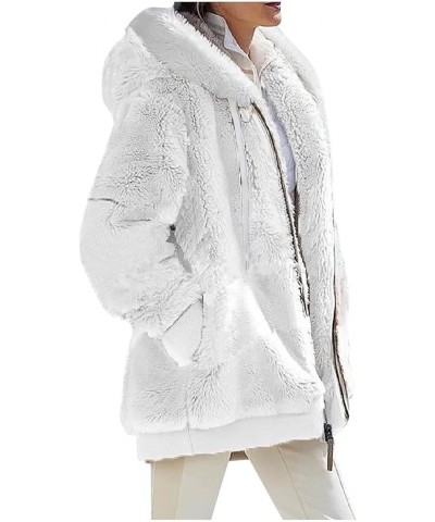 Double Sided Velvet Women's Winter Overcoat with Pockets Warm Drawstring Hooded Plain Jacket Coat for Women 2023 02-white $17...