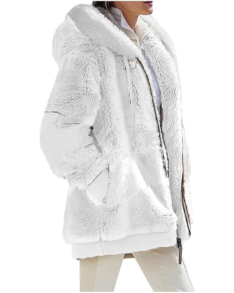 Double Sided Velvet Women's Winter Overcoat with Pockets Warm Drawstring Hooded Plain Jacket Coat for Women 2023 02-white $17...