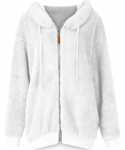 Double Sided Velvet Women's Winter Overcoat with Pockets Warm Drawstring Hooded Plain Jacket Coat for Women 2023 02-white $17...