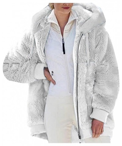 Double Sided Velvet Women's Winter Overcoat with Pockets Warm Drawstring Hooded Plain Jacket Coat for Women 2023 02-white $17...