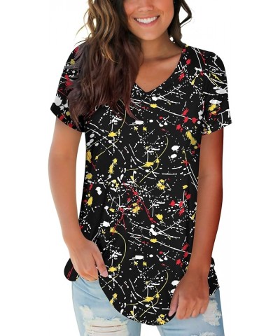 Women's Casual V Neck Short Sleeve Tops Basic Summer T Shirts B Fireworks Black $11.43 Tops