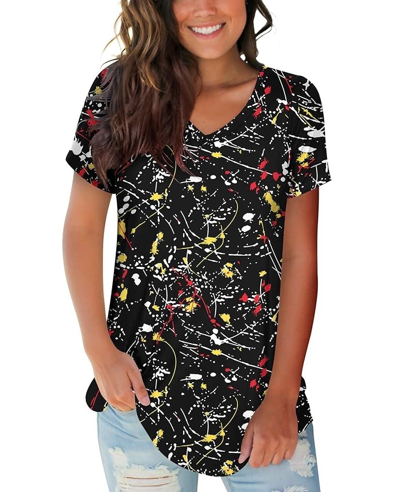 Women's Casual V Neck Short Sleeve Tops Basic Summer T Shirts B Fireworks Black $11.43 Tops