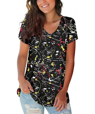 Women's Casual V Neck Short Sleeve Tops Basic Summer T Shirts B Fireworks Black $11.43 Tops