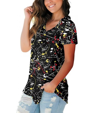 Women's Casual V Neck Short Sleeve Tops Basic Summer T Shirts B Fireworks Black $11.43 Tops