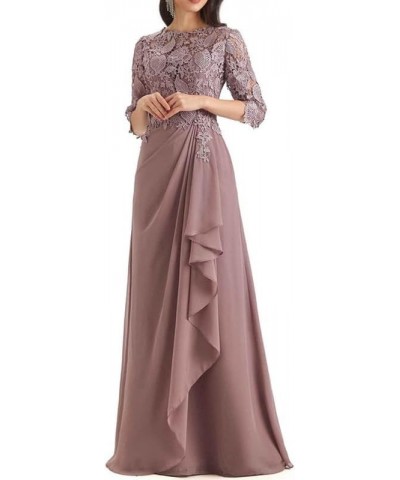 Lace Mother of The Bride Dress with Sleeves Chiffon Ruffles Long Evening Formal Gown for Wedding Scoop Neck Sky Blue $42.90 D...