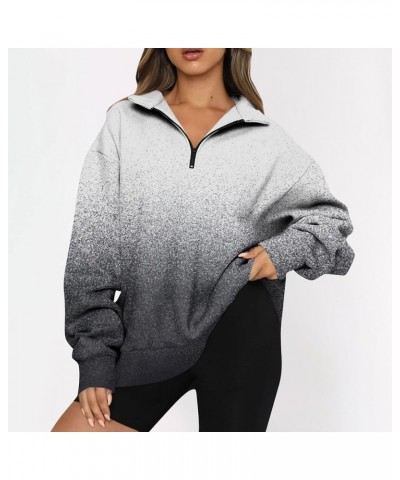 3/4 Zip Pullover Womens Fall Tie Dye Baggy Half Zip Sweatshirt Long Sleeve Clothes Oversized Trendy Pullover Shirts G203-whit...