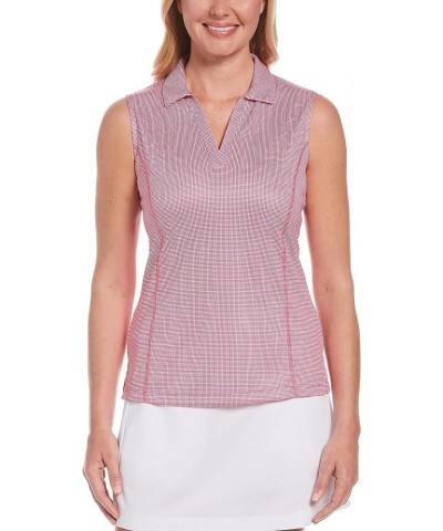 Women's Airflux Sleeveless Golf Polo Shirt Gingham Raspberry Rose $16.21 Shirts