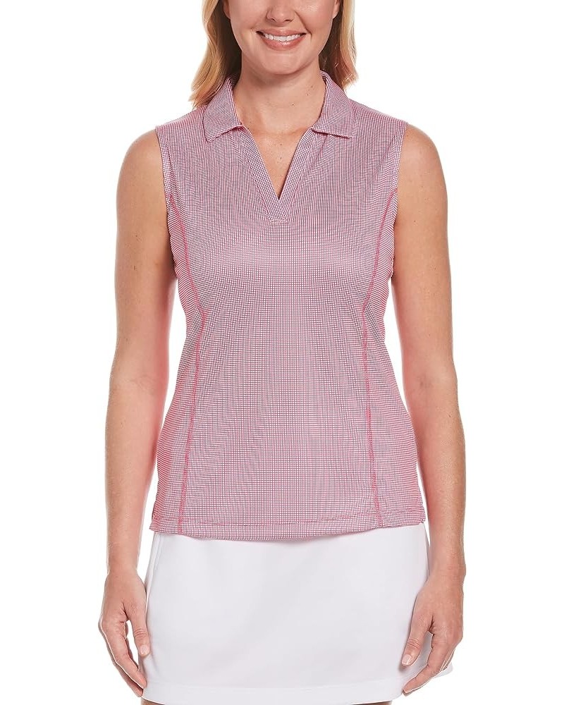 Women's Airflux Sleeveless Golf Polo Shirt Gingham Raspberry Rose $16.21 Shirts