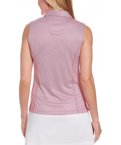 Women's Airflux Sleeveless Golf Polo Shirt Gingham Raspberry Rose $16.21 Shirts