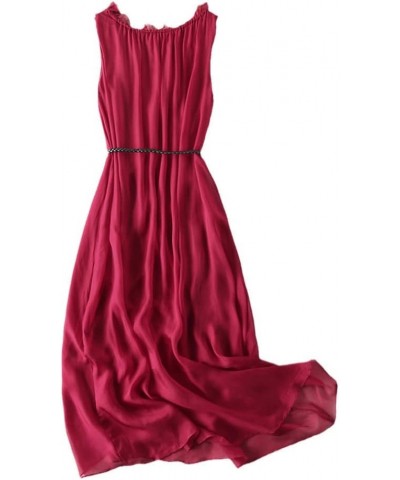 100% Mulberry Silk Beach Dress Women Summer Midi Dress Crewneck Solid Sleeveless Dress Burgundy $37.74 Dresses