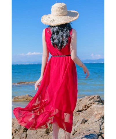 100% Mulberry Silk Beach Dress Women Summer Midi Dress Crewneck Solid Sleeveless Dress Burgundy $37.74 Dresses