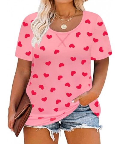 Plus Size T Shirt for Women Short Sleeve Tunic Cross Line Shirts Round Neck Tops Summer Blouse XL-5XL 14-28 3_ Pink Heart $7....