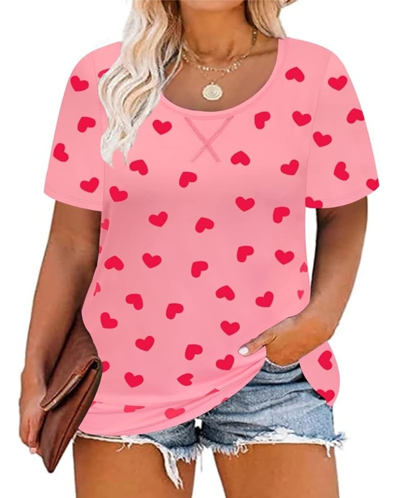 Plus Size T Shirt for Women Short Sleeve Tunic Cross Line Shirts Round Neck Tops Summer Blouse XL-5XL 14-28 3_ Pink Heart $7....