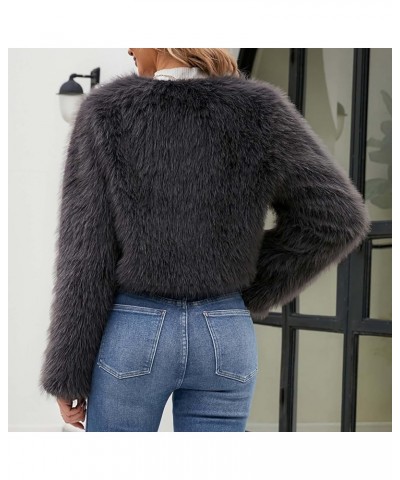 Women Faux Fur Short Jacket Long Sleeve Coat Open Front Fur Coat Winter Warm Shaggy Faux Fur Parka Coat Winter Warm Dark Gray...