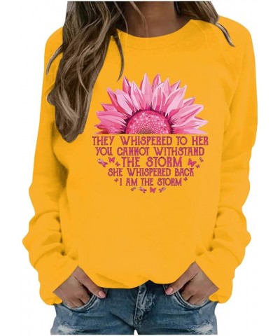Breast Cancer Awareness Crewneck Sweatshirt for Women Floral Pink Ribbon Print Pullover Cute Tops Long Sleeve Shirts B05-yell...