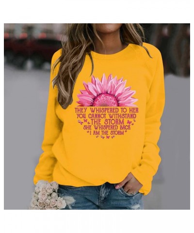 Breast Cancer Awareness Crewneck Sweatshirt for Women Floral Pink Ribbon Print Pullover Cute Tops Long Sleeve Shirts B05-yell...