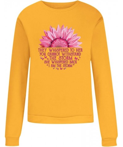 Breast Cancer Awareness Crewneck Sweatshirt for Women Floral Pink Ribbon Print Pullover Cute Tops Long Sleeve Shirts B05-yell...