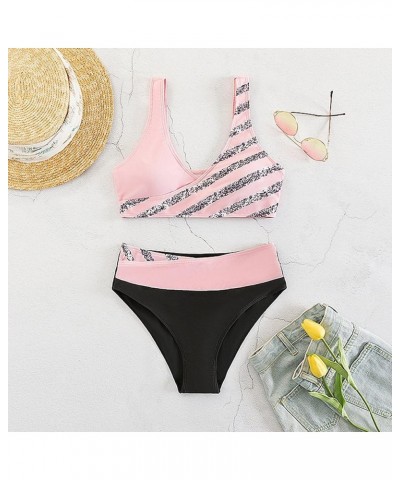 High Waisted Bikini Sets for Women 2 Piece Tankini Tops Swimwear Tankini Tops Push Up with Bikini Bottoms B-pink $10.89 Swims...
