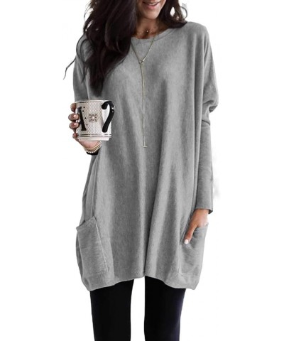 Womens Casual Long Sleeve Shirts Lightweight Sweatshirts Fashion Tunic Tops with Pockets B Grey $15.98 Tops