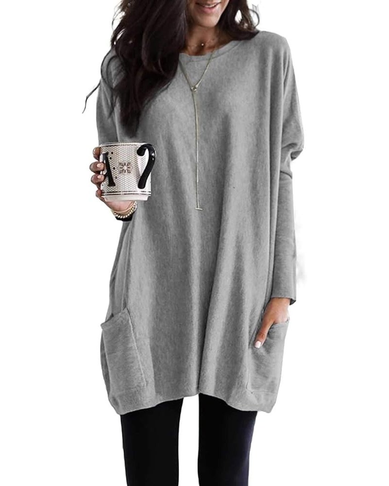 Womens Casual Long Sleeve Shirts Lightweight Sweatshirts Fashion Tunic Tops with Pockets B Grey $15.98 Tops