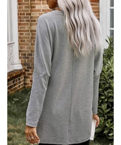 Womens Casual Long Sleeve Shirts Lightweight Sweatshirts Fashion Tunic Tops with Pockets B Grey $15.98 Tops