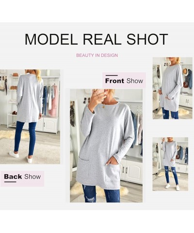 Womens Casual Long Sleeve Shirts Lightweight Sweatshirts Fashion Tunic Tops with Pockets B Grey $15.98 Tops