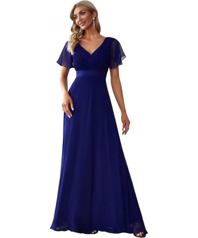 Women's Short Sleeve V-Neck Evening Dress Floor Length Mother of The Bride Dress 09890 Royal Blue $32.79 Dresses