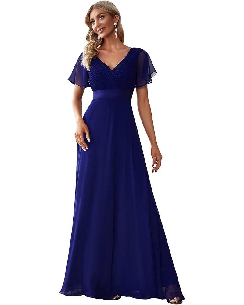 Women's Short Sleeve V-Neck Evening Dress Floor Length Mother of The Bride Dress 09890 Royal Blue $32.79 Dresses