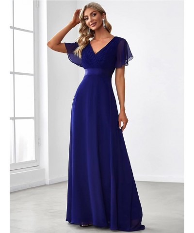 Women's Short Sleeve V-Neck Evening Dress Floor Length Mother of The Bride Dress 09890 Royal Blue $32.79 Dresses