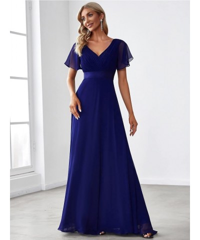 Women's Short Sleeve V-Neck Evening Dress Floor Length Mother of The Bride Dress 09890 Royal Blue $32.79 Dresses