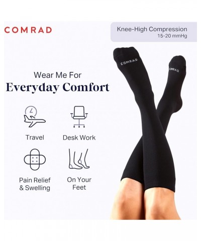 Nylon Knee High Socks - 15-20mmHg Graduated Compression Socks - Soft & Breathable Support Unisex Socks Regular Black - 3 Pack...