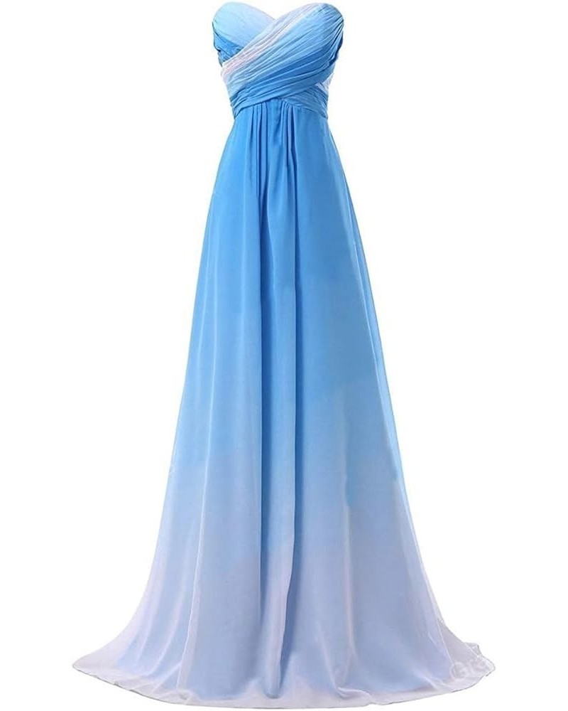 Long A Line Beaded Gradient Ombre Chiffon Formal Prom Evening Dresses Sweetheart Blue $49.00 Dresses