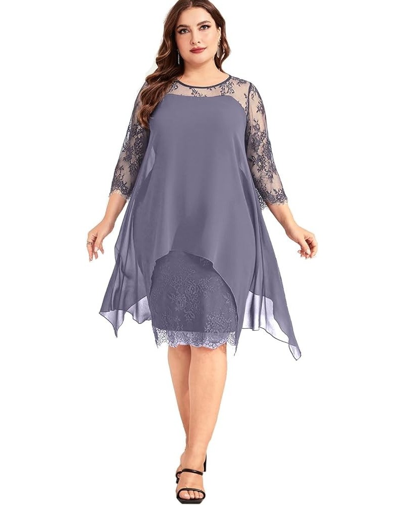 Women's Plus Size Elegant Chiffon Dress, Floral Lace Pencil Dresses for Cocktail, Wedding Guests Light Purple $19.35 Dresses