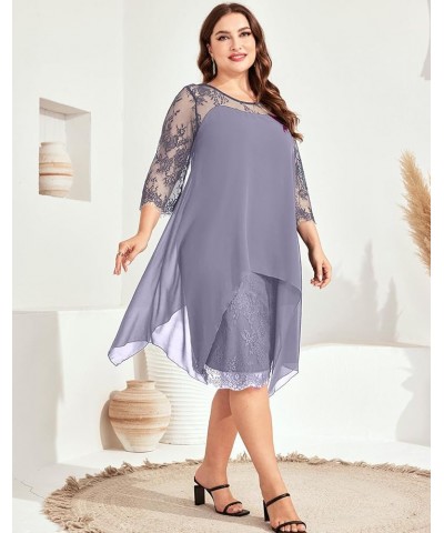 Women's Plus Size Elegant Chiffon Dress, Floral Lace Pencil Dresses for Cocktail, Wedding Guests Light Purple $19.35 Dresses